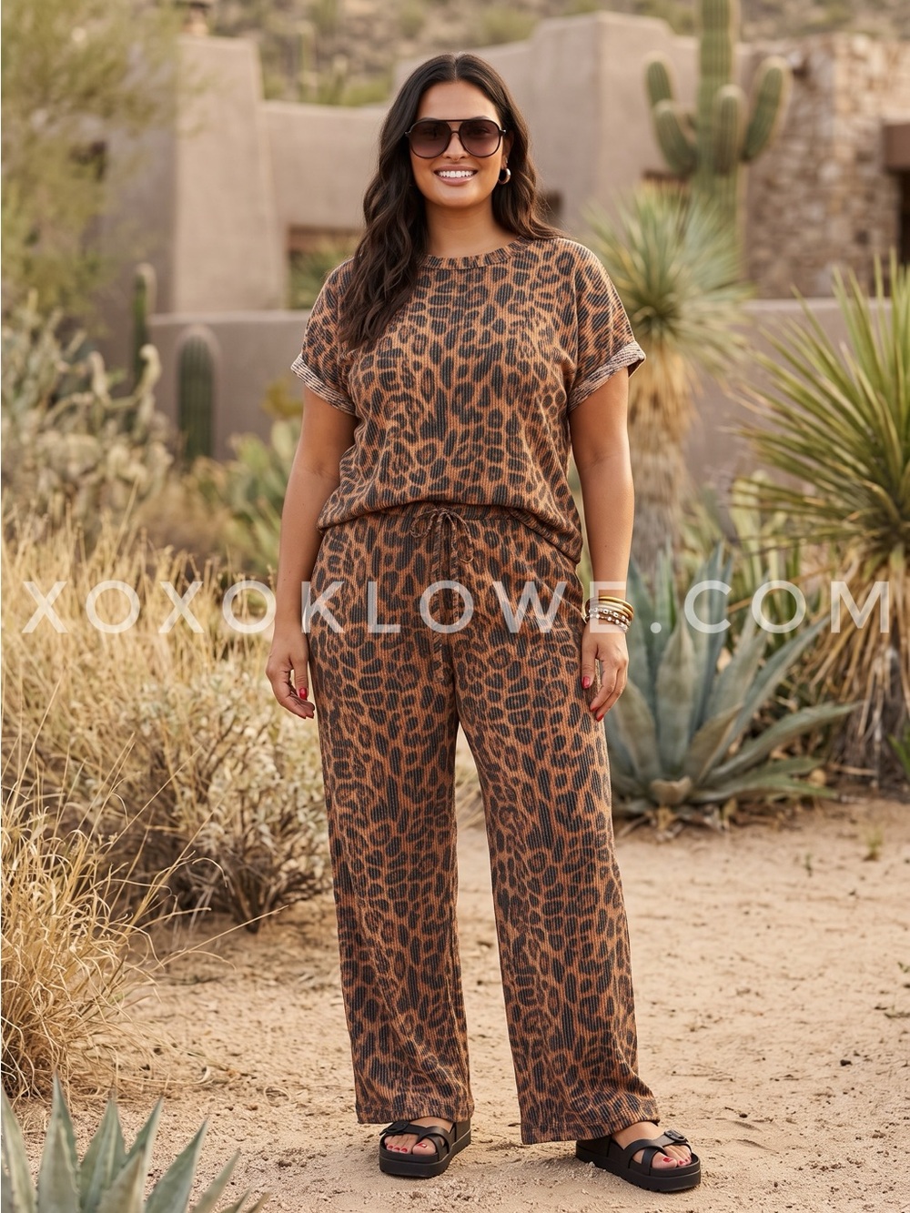 Cheetah Print Wide Leg 2 Piece Matching Pants Set | Animal Print Lounge - Picture 7 of 10